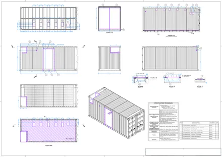 Conteneur station électrique, plan de détail