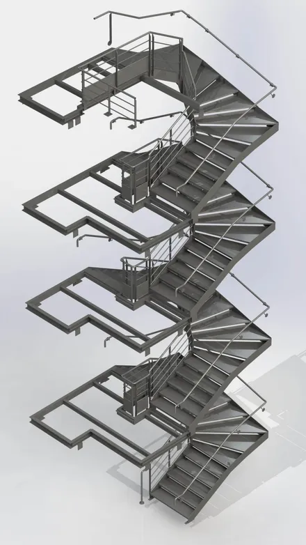 Escalier multi-étage, vue 3D