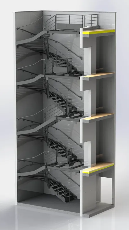 Escalier multi-étage, plan 3D