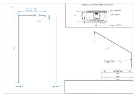 Escalier droit R+1 design résidentiel, plan de détail