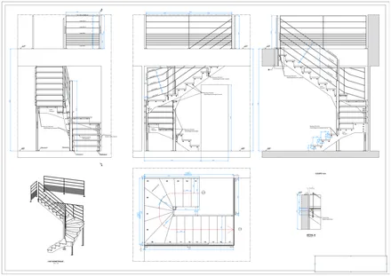 Escalier résidentiel 2/4 tournants, plan de détail