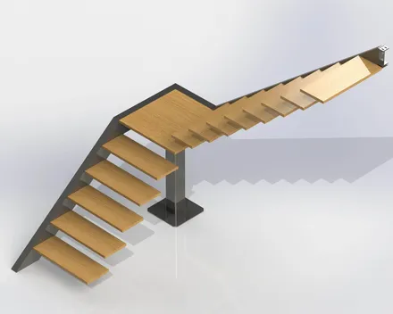 Escalier résidentiel R+1 quart-tournant, modélisation 3D