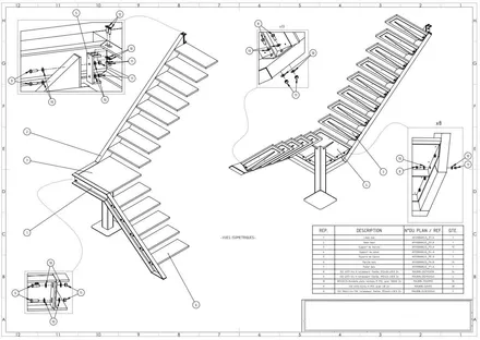 Escalier résidentiel R+1 quart-tournant, plan de détail
