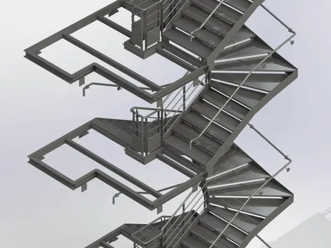Modélisation 3D d'un escalier de secours métallique multi-étages