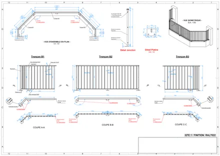 Lot de garde-corps, plan de détail