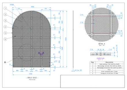 Grille architecturale théâtre antique d'Orange, plan de détail
