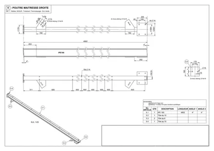 Lot d'ouvrages de métallerie, plan de détail
