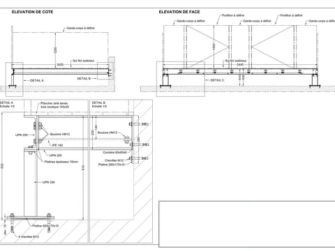 Plan de détail d'un auvent métallique